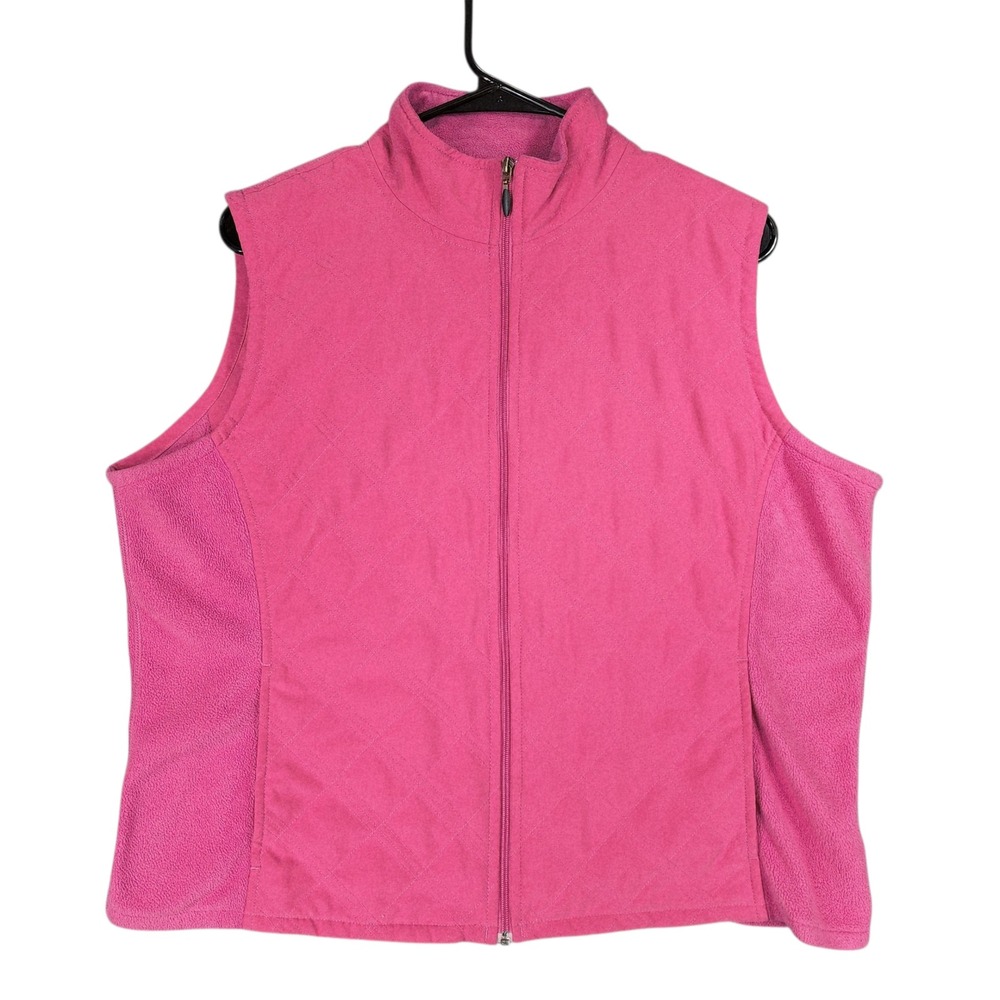 Columbia Vertex Vest Women XL Pink Fleece Full Zip Quilted Pocket Puffer Outdoor